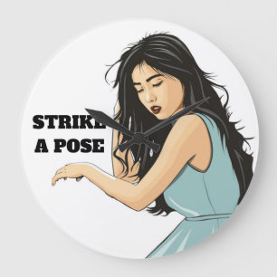 "STRIKE A POSE" ASIAN LADY LARGE CLOCK