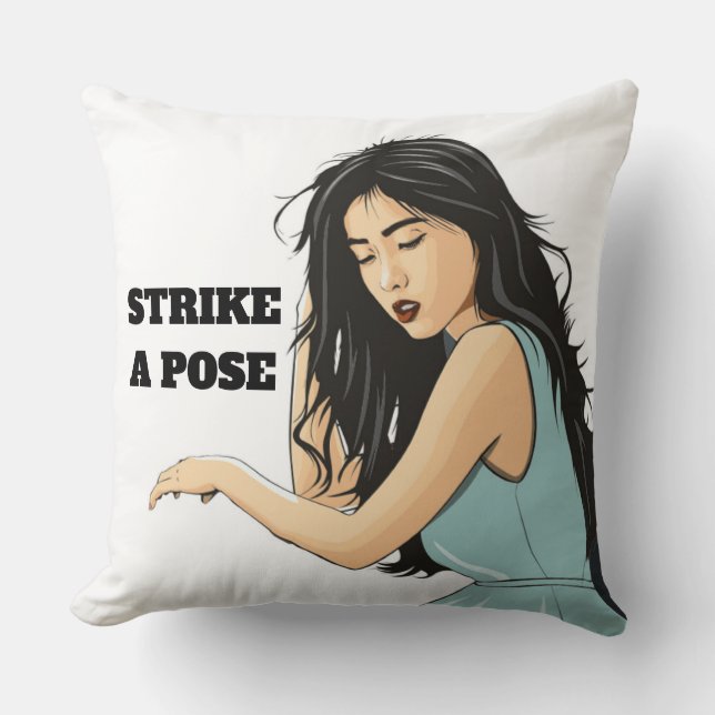 "STRIKE A POSE" ASIAN LADY THROW PILLOW (Front)