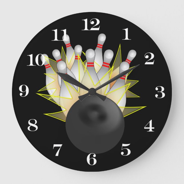 STRIKE! Bowling Ball And Pins Large Clock (Front)