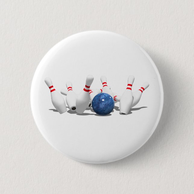 Strike!  Bowling Ball & Pins: 2 Inch Round Button (Front)