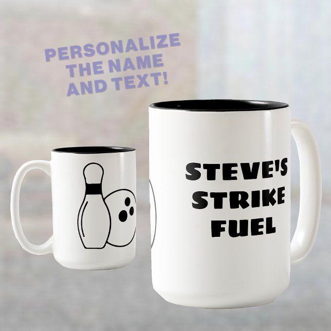 Strike Fuel Personalized Bowling Two-Tone Coffee Mug (🎳 Fuel your strikes in style! ☕)