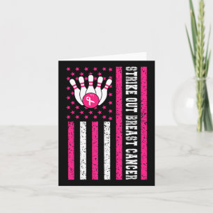 Strike Out Bowling Ribbon Usa Flag Breast Cancer A Card