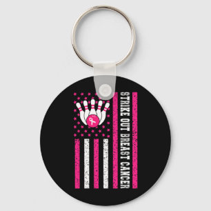 Strike Out Bowling Ribbon Usa Flag Breast Cancer A Keychain