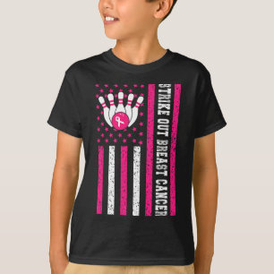 Strike Out Bowling Ribbon Usa Flag Breast Cancer A T-Shirt