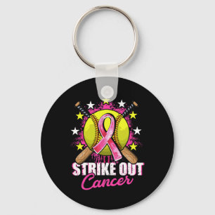 Strike Out Breast Cancer Awareness Day Pink Ribbon Keychain