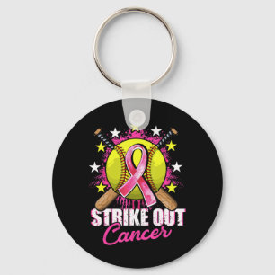 Strike Out Breast Cancer Awareness Day Pink Ribbon Keychain