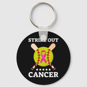 Strike Out Breast Cancer Awareness Day Pink Ribbon Keychain