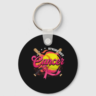 Strike Out Breast Cancer Awareness Softll Pink Wom Keychain