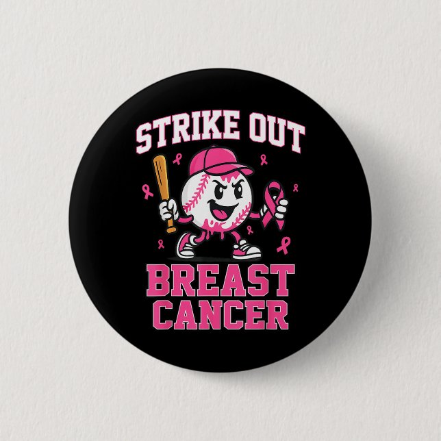 Strike Out Breast Cancer Baseball Ice Cream Drip 2 Inch Round Button (Front)