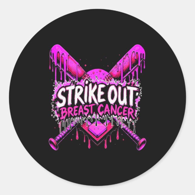 Strike Out Breast Cancer Baseball Softball Drip Ho Classic Round Sticker (Front)
