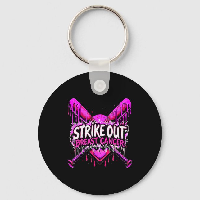Strike Out Breast Cancer Baseball Softball Drip Ho Keychain (Front)