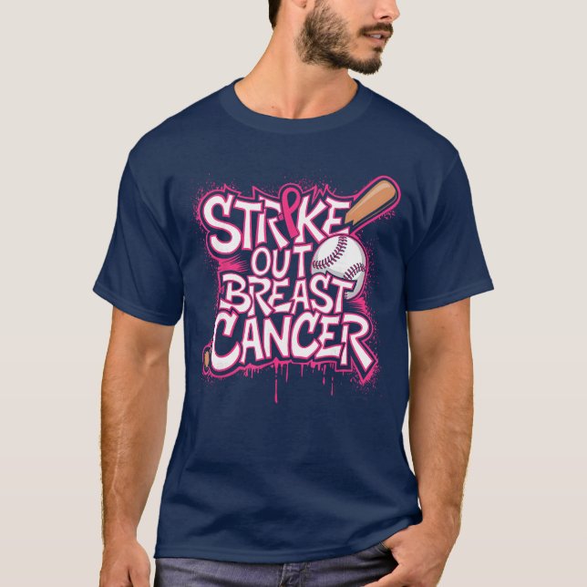 Strike Out Breast Cancer Baseball Warrior funny fa T-Shirt (Front)