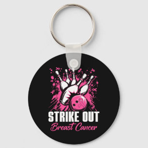 Strike Out Breast Cancer Bowling Pink Ribbon Women Keychain