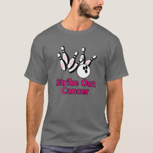 Strike Out Breast Cancer Bowling Pins Pink Ribbon T-Shirt