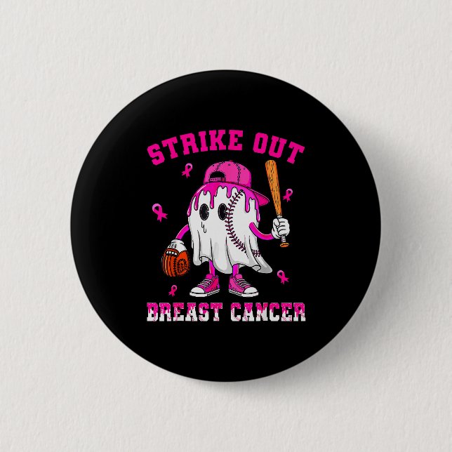 Strike Out Breast Cancer Shirt Boy Baseball Drip N 2 Inch Round Button (Front)