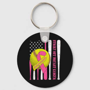 Strike Out Breast Cancer Softll American Flag Wome Keychain