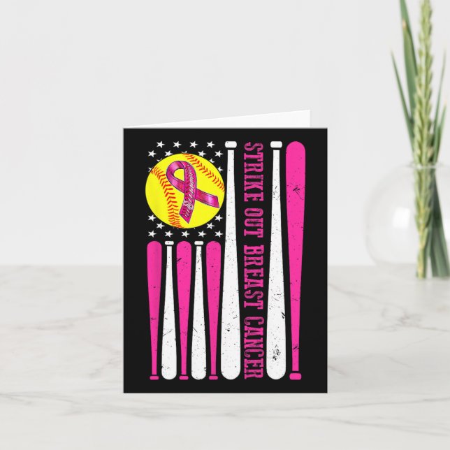 Strike Out Breast Cancer Softll Fight Awareness  Card (Front)