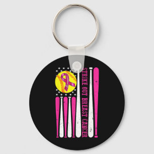 Strike Out Breast Cancer Softll Fight Awareness Keychain