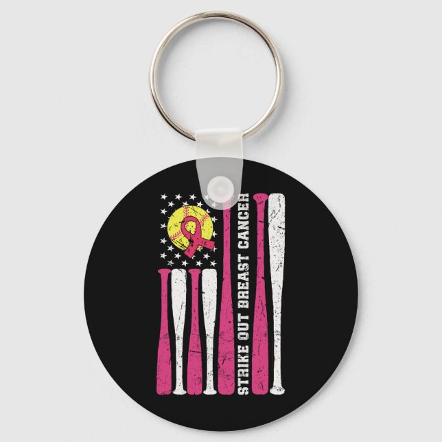 Strike Out Breast Cancer Softll Fight Awareness Me Keychain (Front)