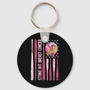 Strike Out Breast Cancer Softll Fight Awareness Me Keychain