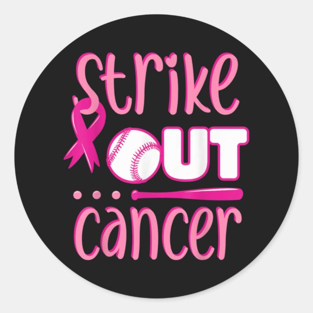 Strike Out Cancer Softball Ball Mammogram Pink Classic Round Sticker (Front)