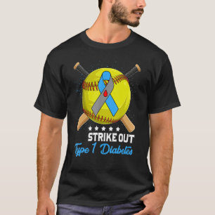 Strike Out T1D Awareness Month Blue and Gray Ribbo T-Shirt