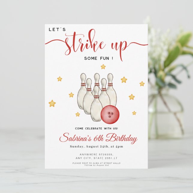 Strike Up Some fun bowling birthday Invitation (Standing Front)