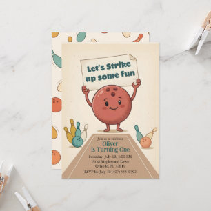 Strike Up Some Fun Bowling Party Boy 1st Birthday Invitation