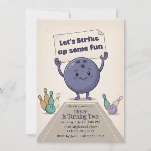 Strike Up Some Fun Bowling Party Boy 2nd Birthday Invitation