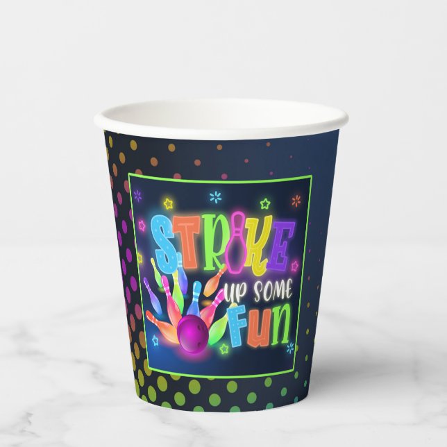 Strike Up Some Fun Neon Bowling Party Cup (Front)