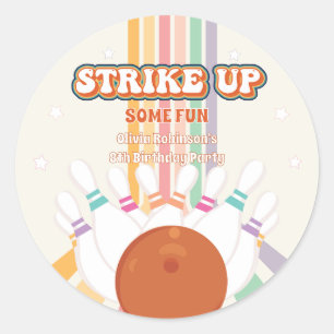 Strike Up Some Fun - Retro Bowling Birthday Party  Classic Round Sticker