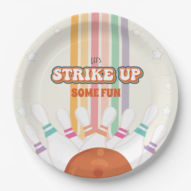Strike Up Some Fun - Retro Bowling Birthday Party  Paper Plate (Front)