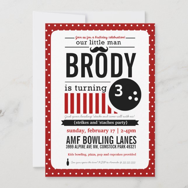 Strikes and 'Staches Invitation (Front)