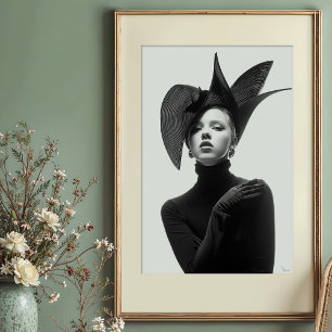 Striking Architectural Hat: High Fashion Portrait Poster