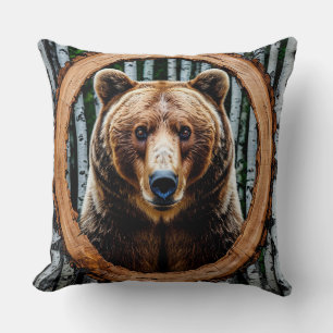 Striking bear portrait throw pillow
