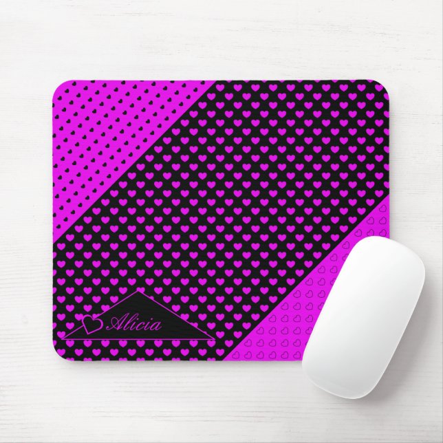 Striking Black And Pink Colours Custom Name Mouse Pad (With Mouse)