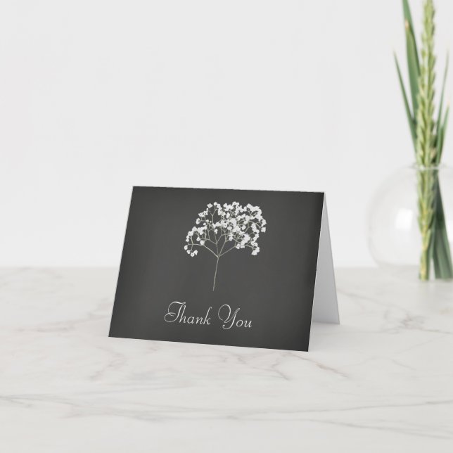Striking Black and White Baby's Breath Thank You Card (Front)