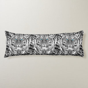 Striking Black And White Blue Eyes Tiger Body Pillow