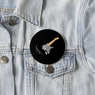 Striking Black Electric Guitar Musical Instrument  3 Inch Round Button