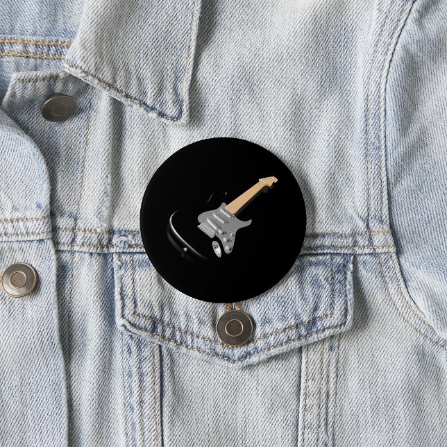 Striking Black Electric Guitar Musical Instrument  3 Inch Round Button (Creator Uploaded)