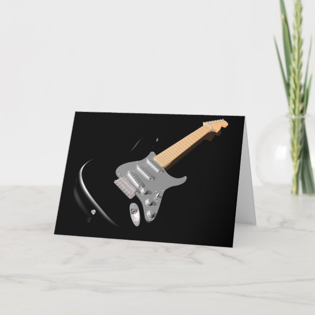 Striking Black Electric Guitar Musical Instrument  Card (Front)