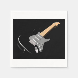 Striking Black Electric Guitar Musical Instrument Napkin
