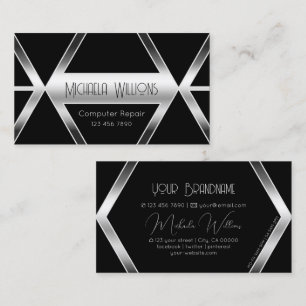 Striking Black Geometric Chic Silver Eye Catching Business Card