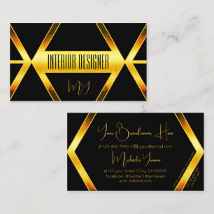 Striking Black Orange Shimmer Modern with Monogram Business Card