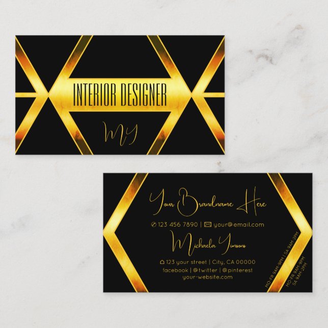 Striking Black Orange Shimmer Modern with Monogram Business Card (Front/Back)