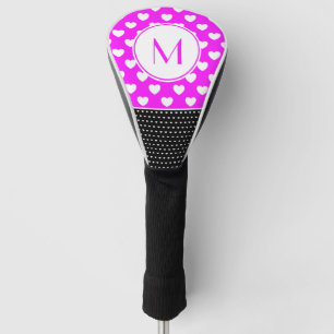 Striking Black, Pink And White Custom Monogram Golf Head Cover