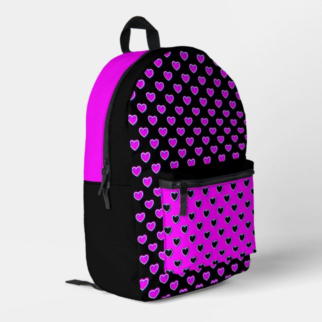 Striking Black Pink Hearts  Printed Backpack (Back Corner Left)