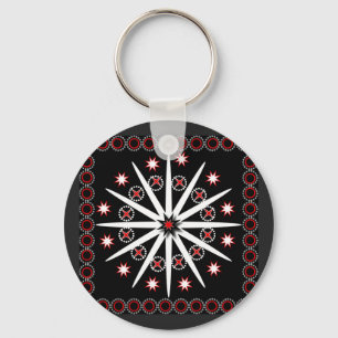 Striking black red grey and white patterned     keychain