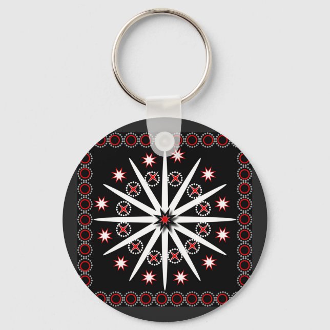 Striking black red grey and white patterned     keychain (Front)