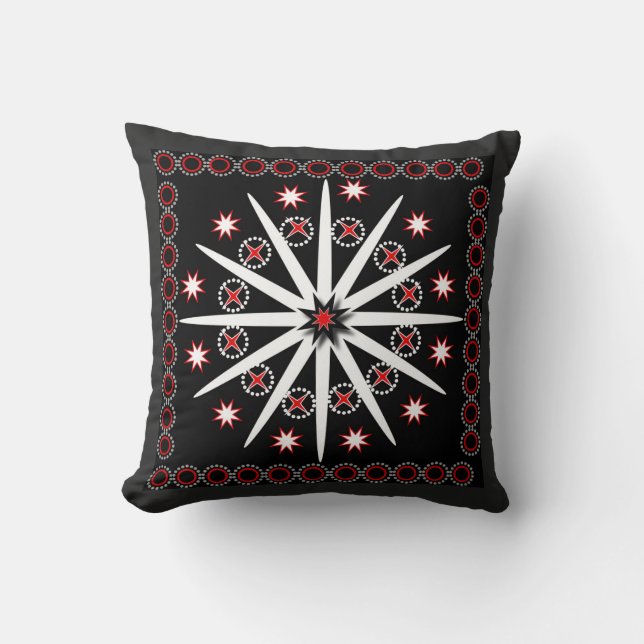 Striking black red grey and white patterned   throw pillow (Front)